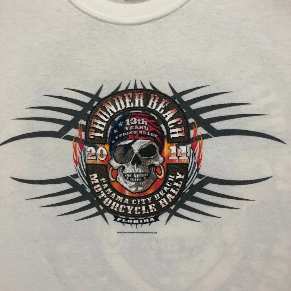Thunder Beach Motorcycle Rally 2011 T Shirt White Skull Graphic‎ Gildan Size L